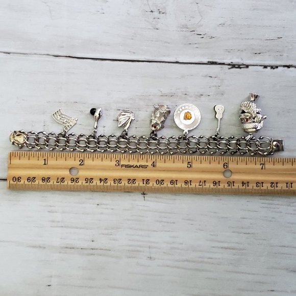 ELCO Sterling Silver Charm Bracelet, Double Chain with Ball Accents/Heart 7.25" - Picture 3 of 17